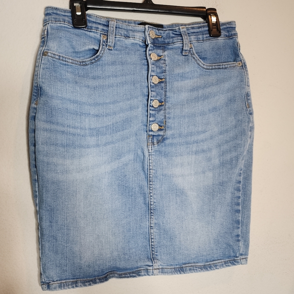 Banana Republic Jean Skirt Button Front Stretch Denim Size 10